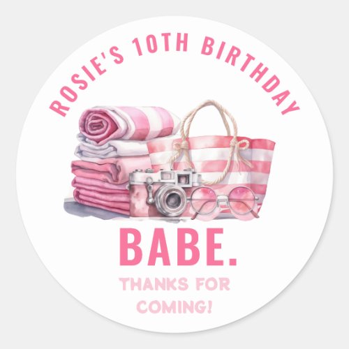 BABE Pink Pool Party Girl Birthday Thank You