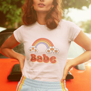 Babe Retro Daisy Rainbow Groovy 70s Bachelorette T-Shirt