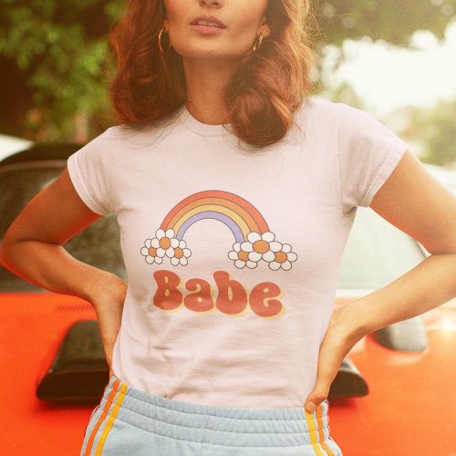 Babe Retro Daisy Rainbow Groovy 70s Bachelorette T_Shirt
