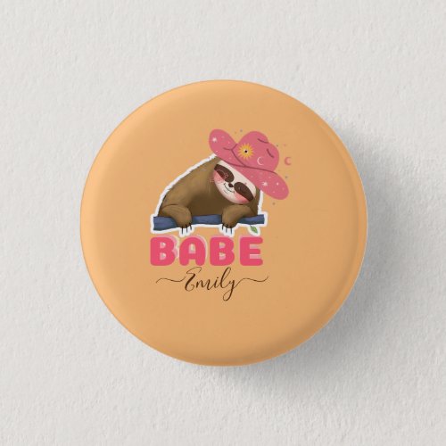 Babe Retro Sloth Groovy Custom Name Bachelorette  Button