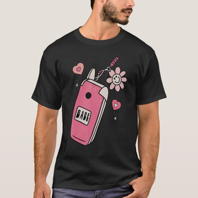 Babe Smart Phone Groovy Retro Happy Valentine's Da T-Shirt (Front)