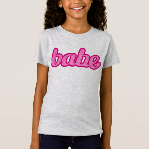 Babe text denim style graphic in hot pink T-Shirt