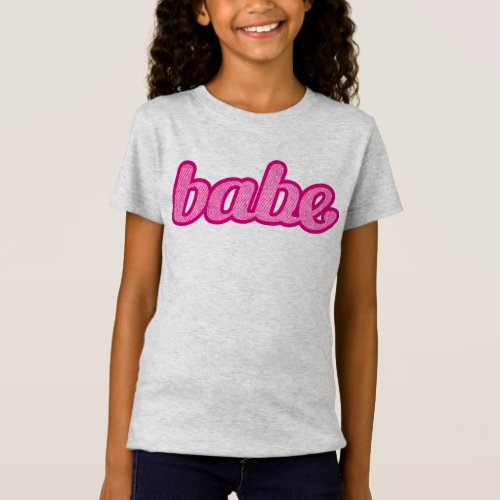 Babe text denim style graphic in hot pink T_Shirt