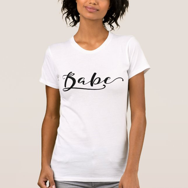 BABE Trendy Black Script Calligraphy Modern Chic T-Shirt (Front)