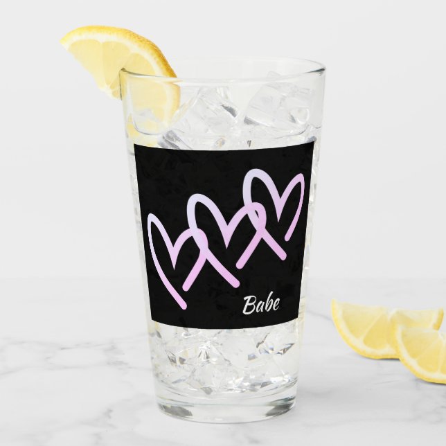 Babe Triple Heart Glass Tumbler (Front Ice)