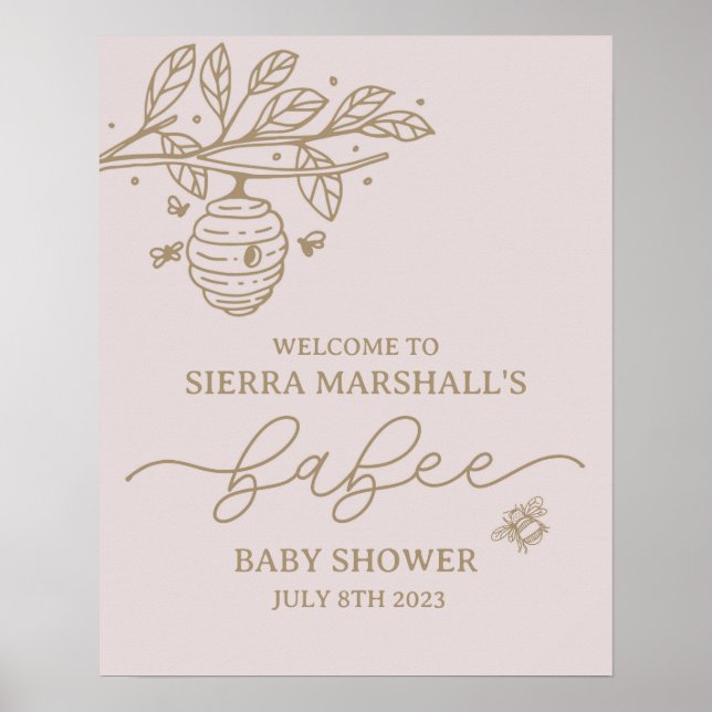 Babee, Bee Invitation, Bee theme Baby Shower, Baby Poster (Front)