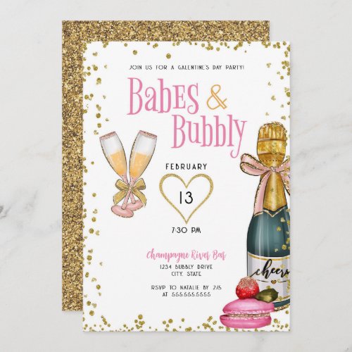 Babes and Bubbly Champagne Galentines Day Party Invitation