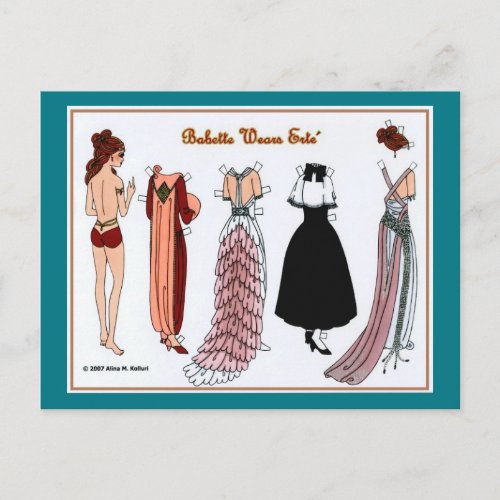 Babette Wears Paper Doll Postcard