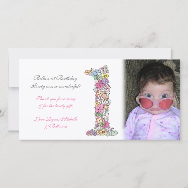 Babies 1st Birthday Thank You Photo Card (Front)