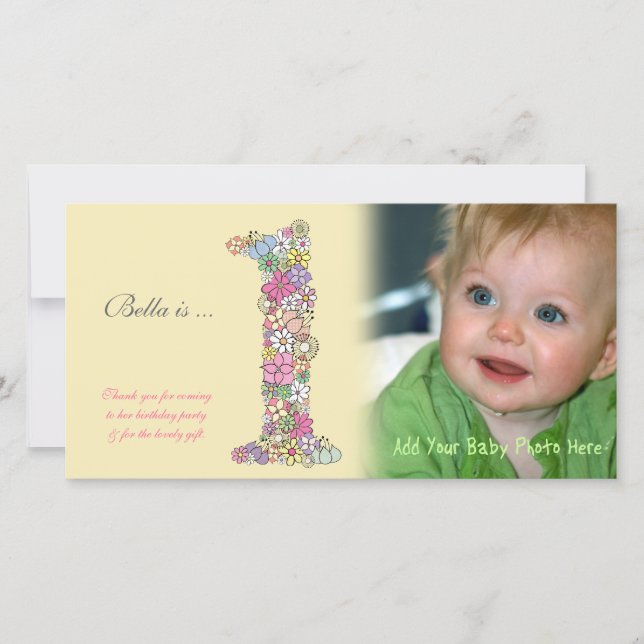 Babies 1st Birthday Thank You Photo Card (Front)