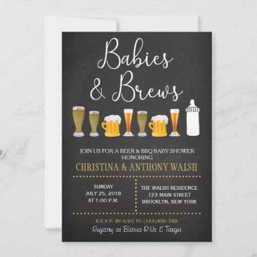 Babies and Brews Baby Shower Chalk BBQ Invitation