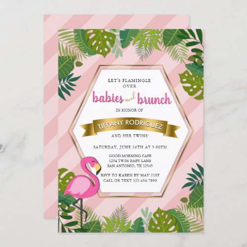 Babies and Brunch Twins Flamingo Baby Shower Invitation