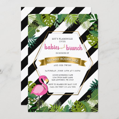 Babies and Brunch Twins Flamingo Baby Shower Invitation