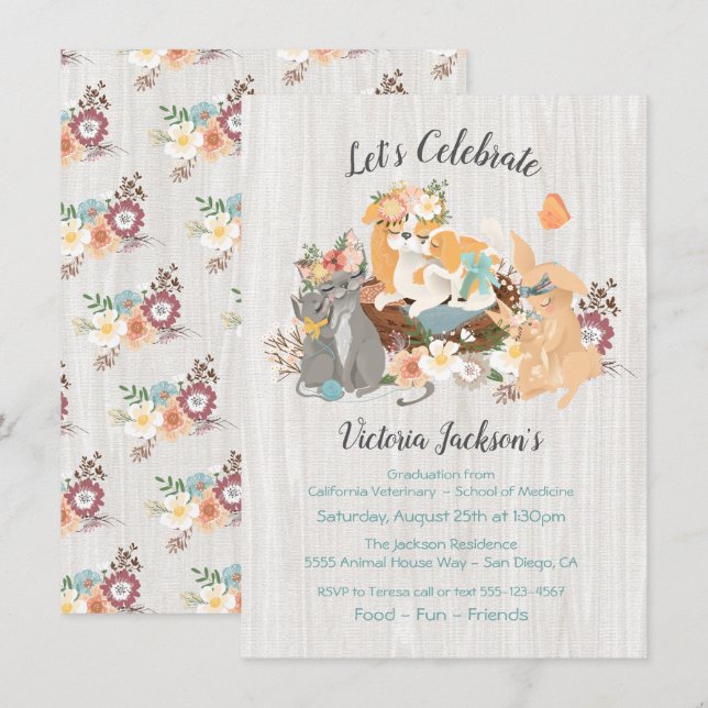 Babies and mamma Veterinarian School Graduation Invitation (Front/Back)