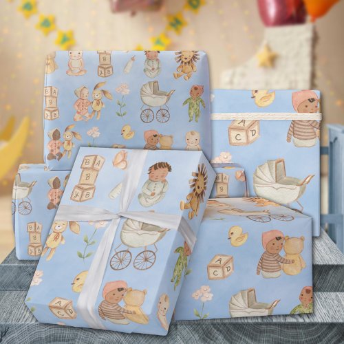 Babies  Animals International Blue Wrapping Paper