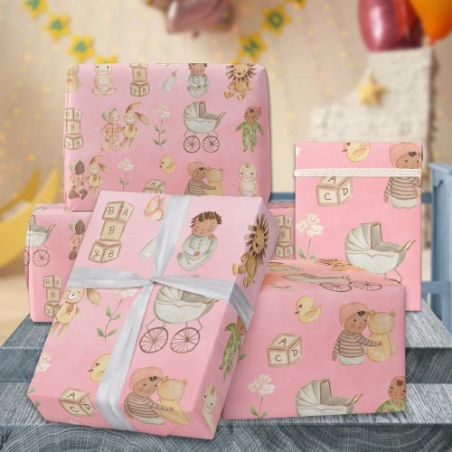 Babies  Animals International Pink Wrapping Paper