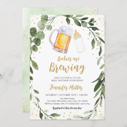 Babies Are Brewing Greenery Twin Baby Shower Invitation