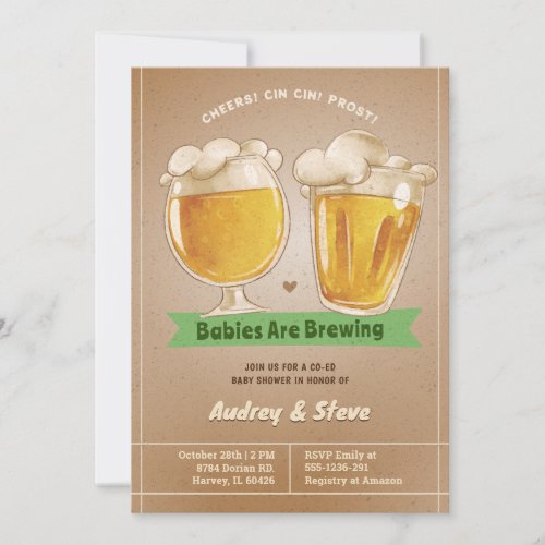 Babies Are Brewing Twin Co_Ed Beer Baby Shower Invitation