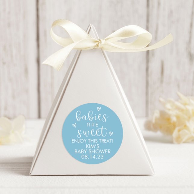 Babies Are Sweet Baby Shower Minimalist Blue  Classic Round Sticker (Creator Uploaded)