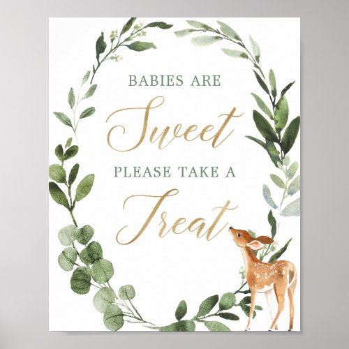 Babies are sweet Deer greenery gold baby shower Poster