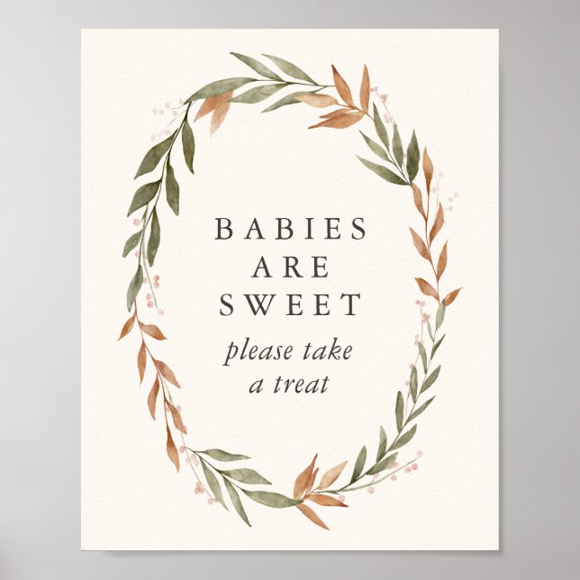 Babies Are Sweet Elegant Fall Wreath Baby Shower Poster (Front)