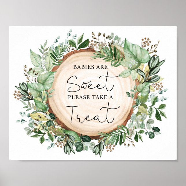 Babies are Sweet Rustic Greenery Baby Shower Favor Poster (Front)