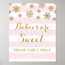 Babies are Sweet Sign Pink Stripes Gold Snow