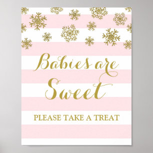 Babies are Sweet Sign Pink Stripes Gold Snow