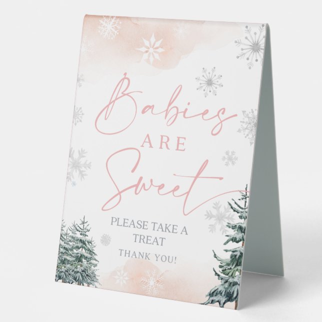 Babies Are Sweet sign, Winter Pink baby shower  Table Tent (Front)