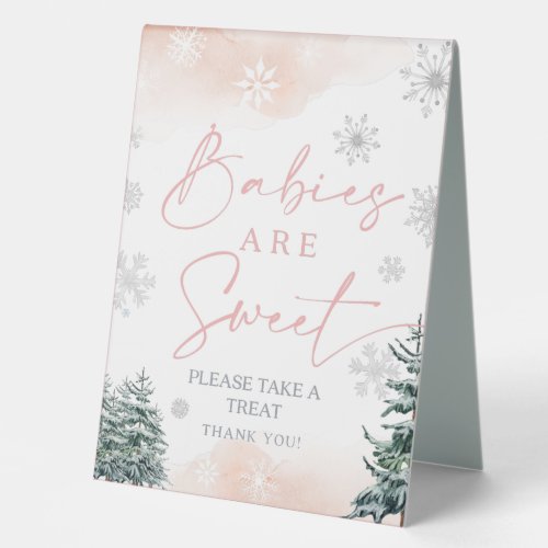 Babies Are Sweet sign Winter Pink baby shower  Table Tent Sign
