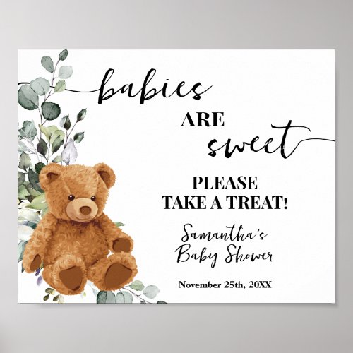 Babies are Sweet Take a Treat Bear Greenery Shower Poster