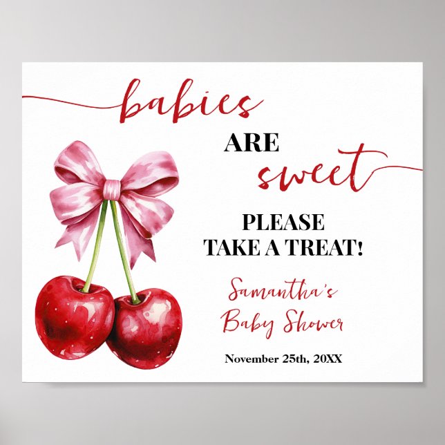 Babies are Sweet Take a Treat Cherry Baby Shower Poster (Front)