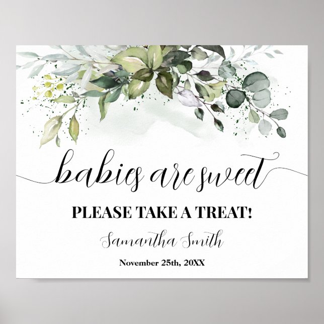 Babies are Sweet Take a Treat Greenery Shower Sign (Front)