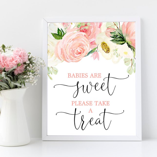 Babies are sweet take a treat pink gold floral poster (Creator Uploaded)