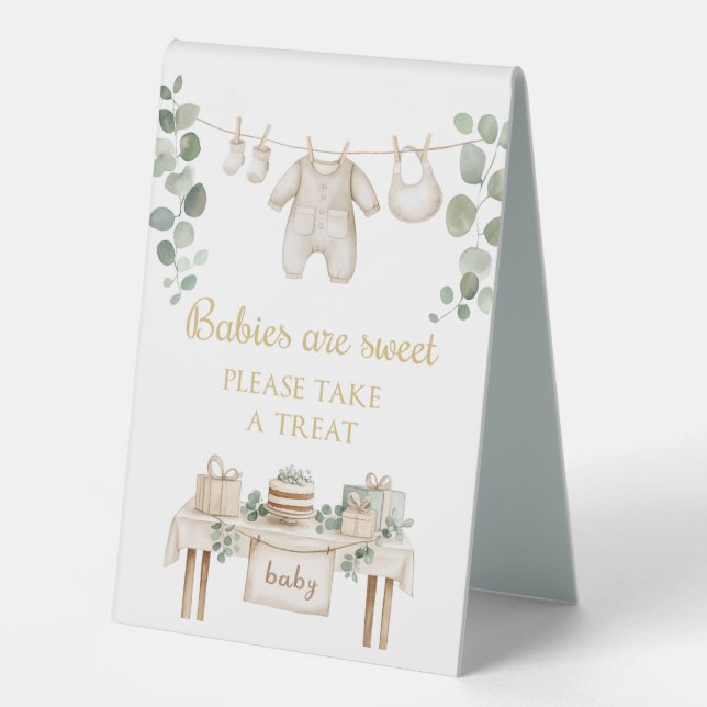 Babies are sweet take treat gender neutral table tent (Front)
