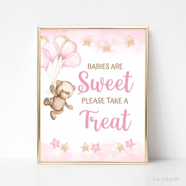 Babies are Sweet Treat Sign Pink Teddy Bear Theme (Babies are Sweet Please Take a Treat Pink Teddy Bear Theme)