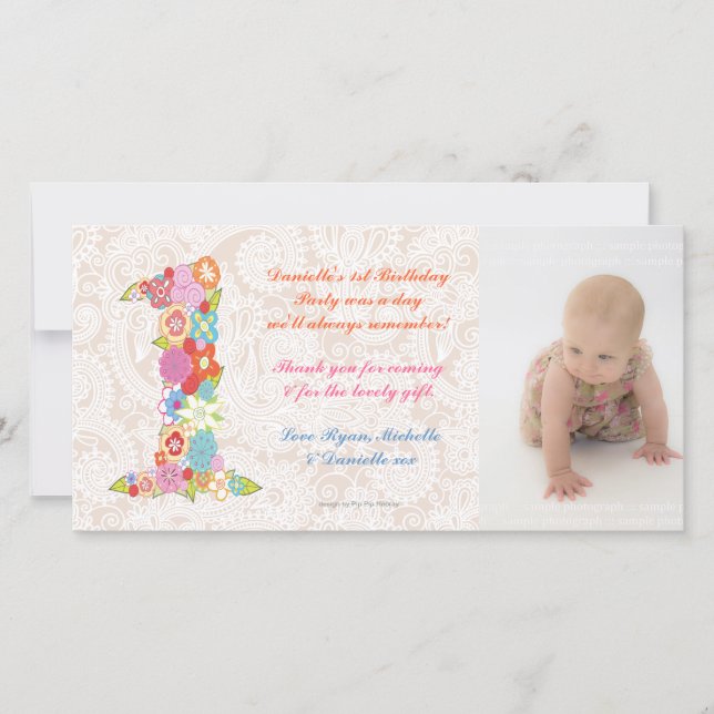 Babies Baby 1st Birthday Thank You Photo Card (Front)