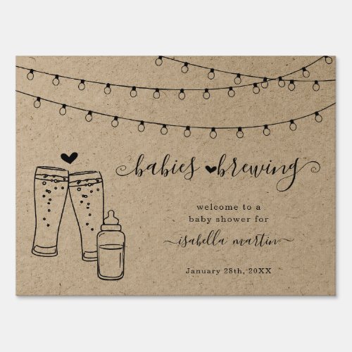 Babies Brewing Beer Toast Shower Welcome Sign - Hand painted watercolor toast complemented by beautiful calligraphy on a rustic background.