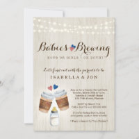 Babies Brewing Coffee Tea Twin Gender Reveal Party Invitation