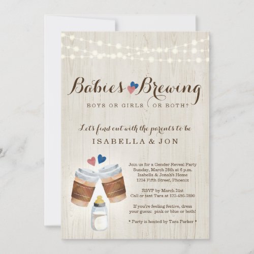 Babies Brewing Coffee Tea Twin Gender Reveal Party Invitation