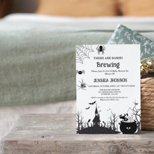 Babies Brewing Twin Halloween Black Baby shower Invitation