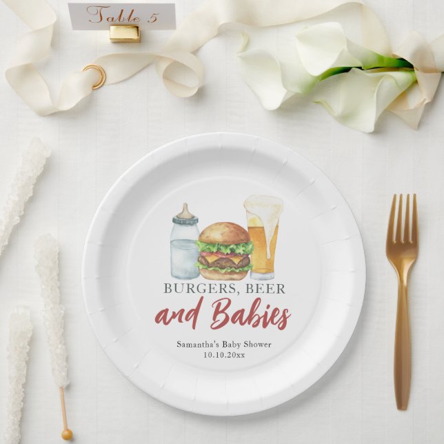 Babies, Burgers and Beer Baby shower  Paper Plates (Wedding)