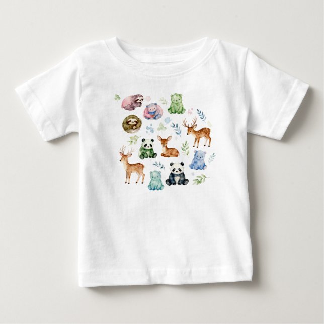 Babies cute watercolor animals baby T-Shirt (Front)