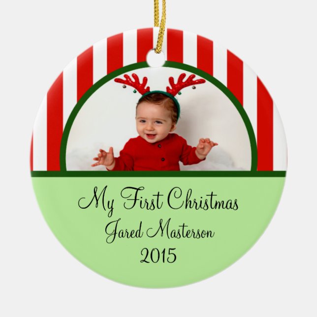 Babies First Christmas Photo Ornament (Front)