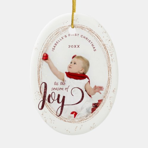 Babies First Christmas Season of Joy Custom Photo Ceramic Ornament