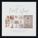 Babies first year photo collage script blue modern faux canvas print<br><div class="desc">Babies first year photo collage script blue modern contemporary first birthday or Christmas home decor gift.</div>
