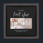 Babies first year photo collage script  gift box<br><div class="desc">Babies first year photo collage script black and white modern contemporary first birthday or Christmas home decor gift.</div>