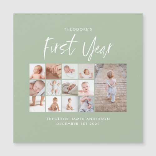 Babies first year photo collage script green 