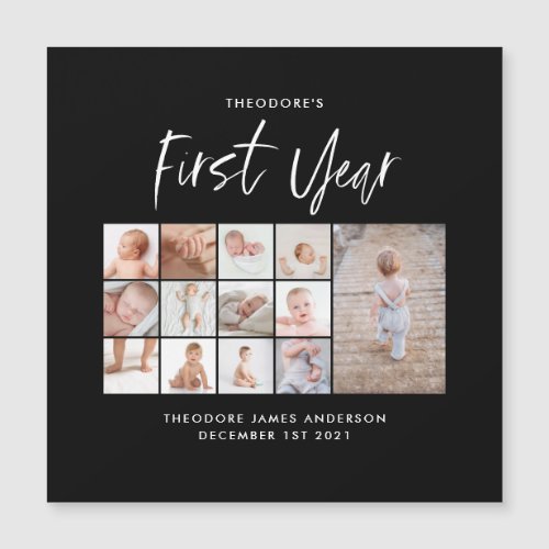 Babies first year photo collage script monochrome