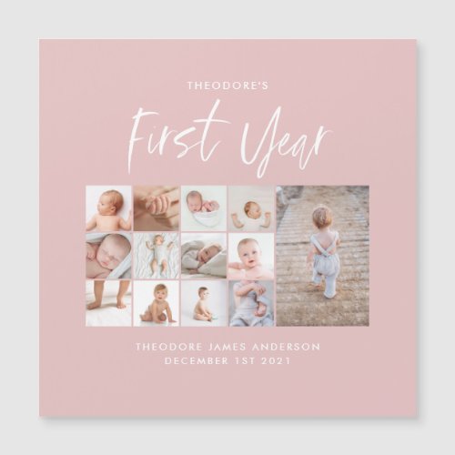 Babies first year photo collage script pink